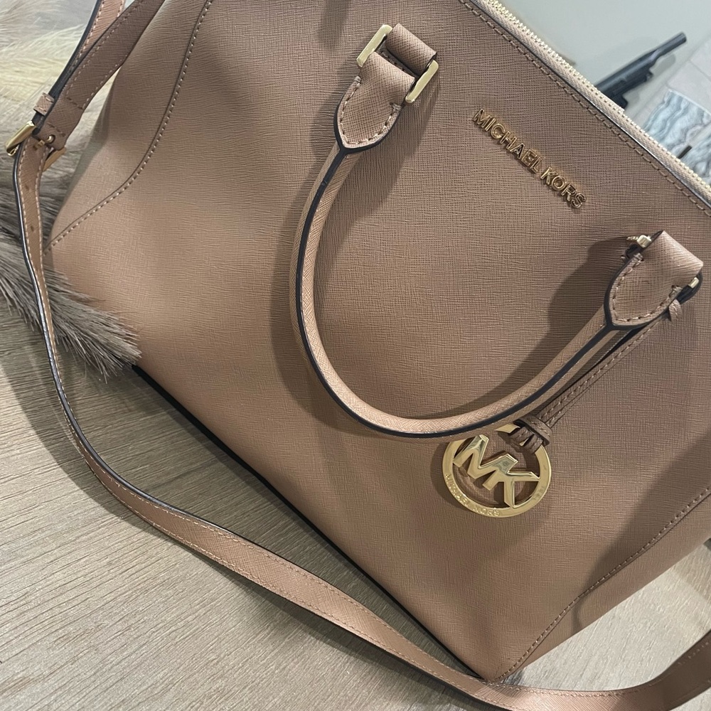 Michael Kors Beige Satchel with Gold Accents